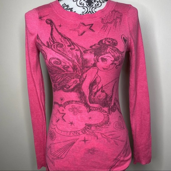 Disney Graphic Tee Tinker Bell Pink Long Sleeve * - Picture 4 of 6
